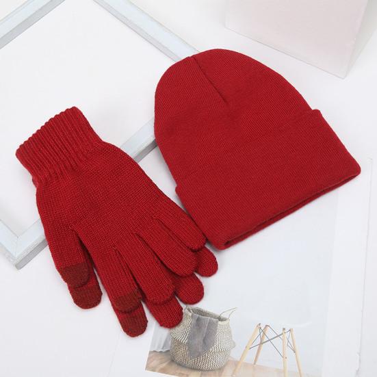 Winter Warm Knitted Gloves And Hat Set for Men And Women Soft Skull Cap And Touch Screen Gloves Set for Cold Weather