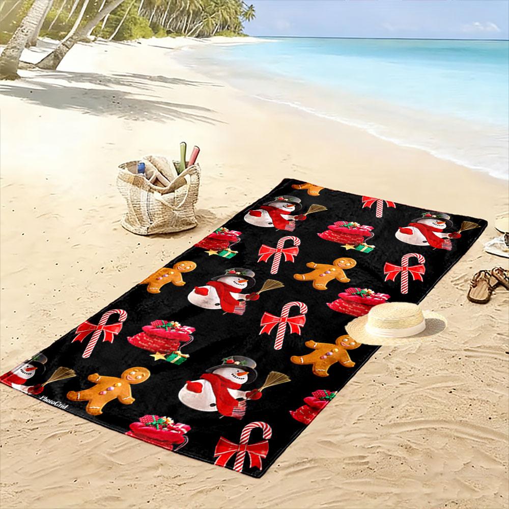 Whimsical winter holiday celebration Print beach towel, quick drying, suitable for travel, outdoor sports, jogging, the beach and swimming, gift