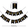 Black Gold Happy New Year Banner New Year'S Eve Party Arrangement Fireworks Cheers Banner Latte Custom