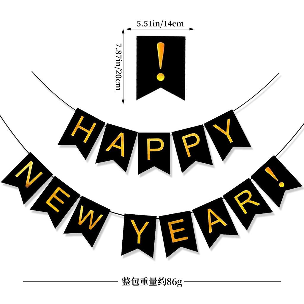Black Gold Happy New Year Banner New Year'S Eve Party Arrangement Fireworks Cheers Banner Latte Custom