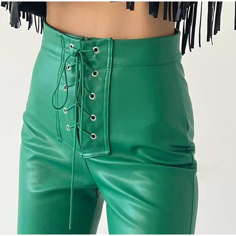 Fashion Sexy Bandage Leather Flare Pants Women High Waist Hip Package Zipper Trousers Female Autumn Pant