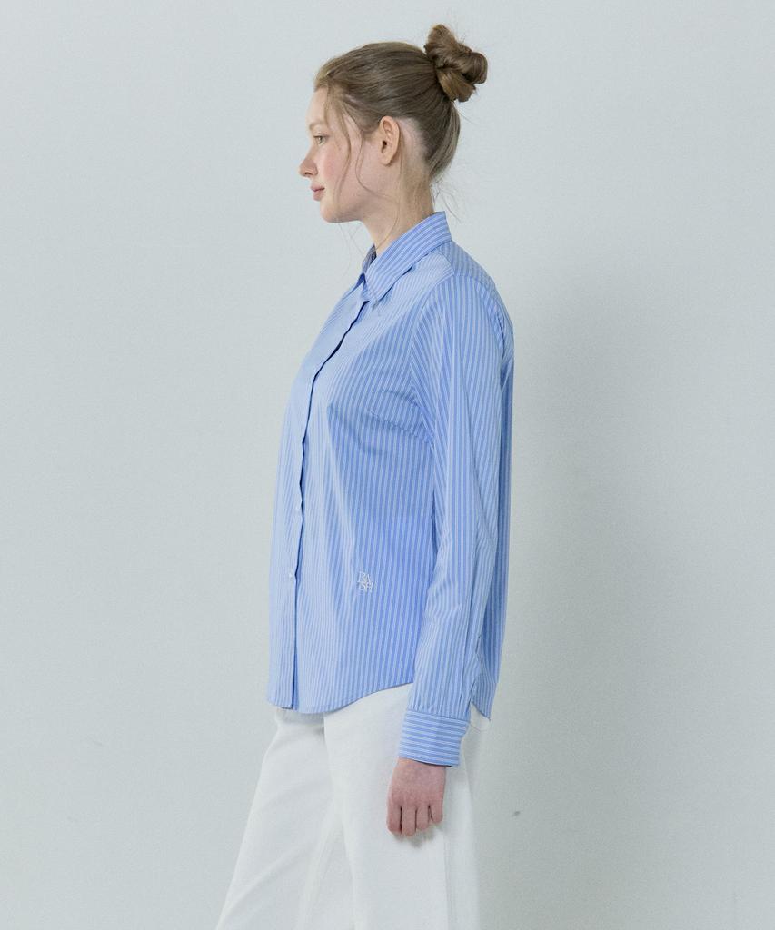 BASIC HOUSE Women'S Striped Regular Fit Long Sleeve Shirt Blue Lzws3201