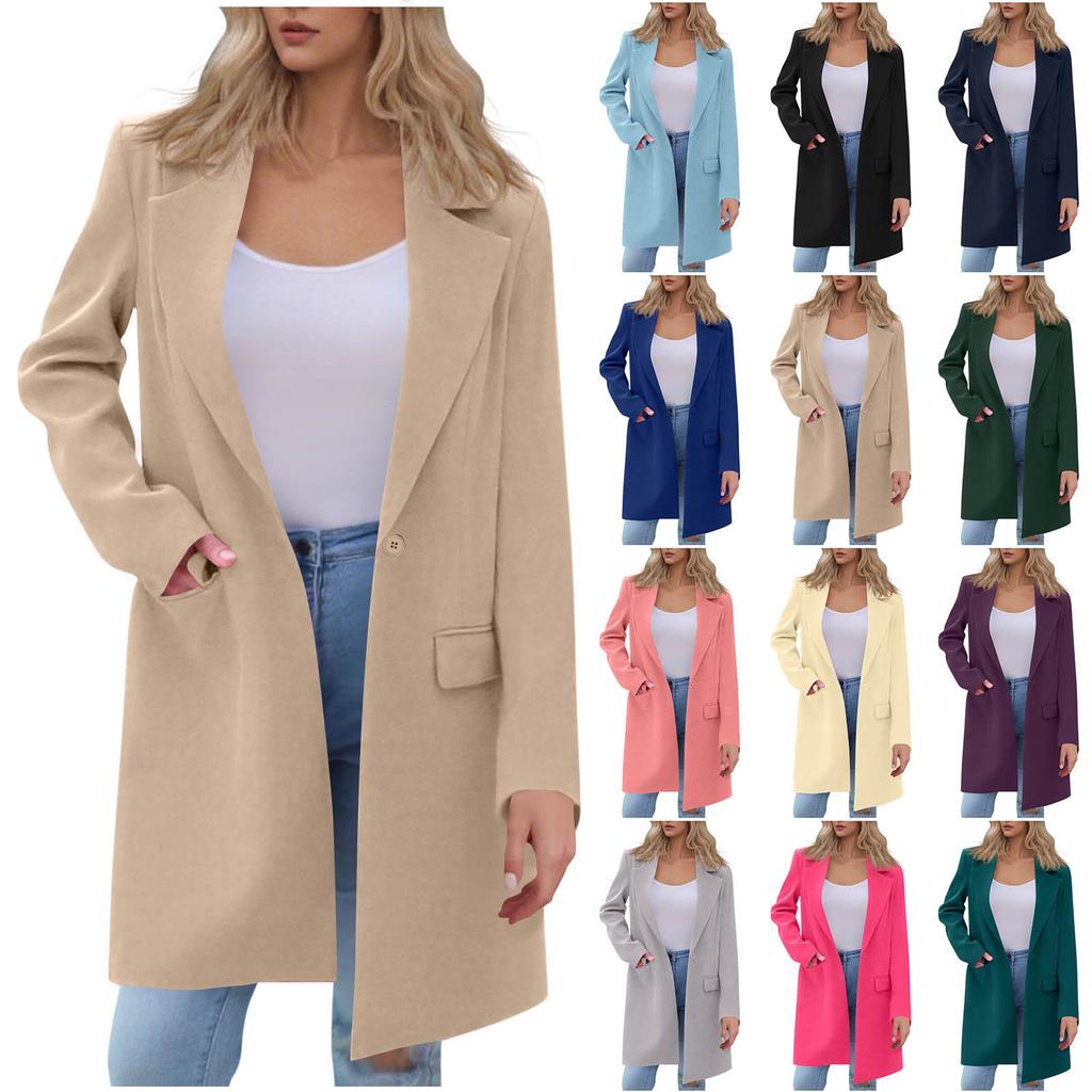 Women's Fashion Casual Long Sleeve Long Suit Jacket With Pockets