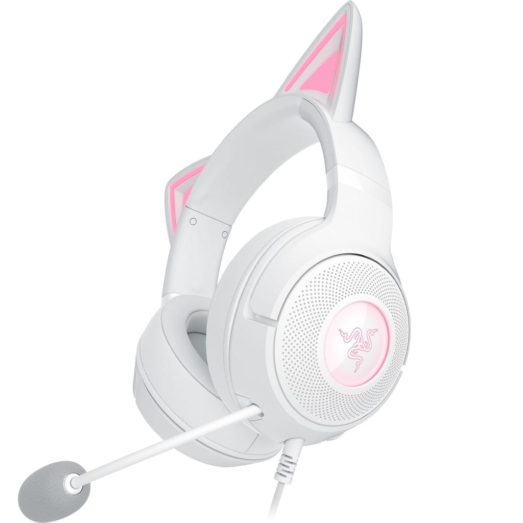 The Razer Kraken Kitty V2 White Is a Wired Gaming Headset Featuring Distinctive Cat Ears That Let You Express Your Individuality While It Features