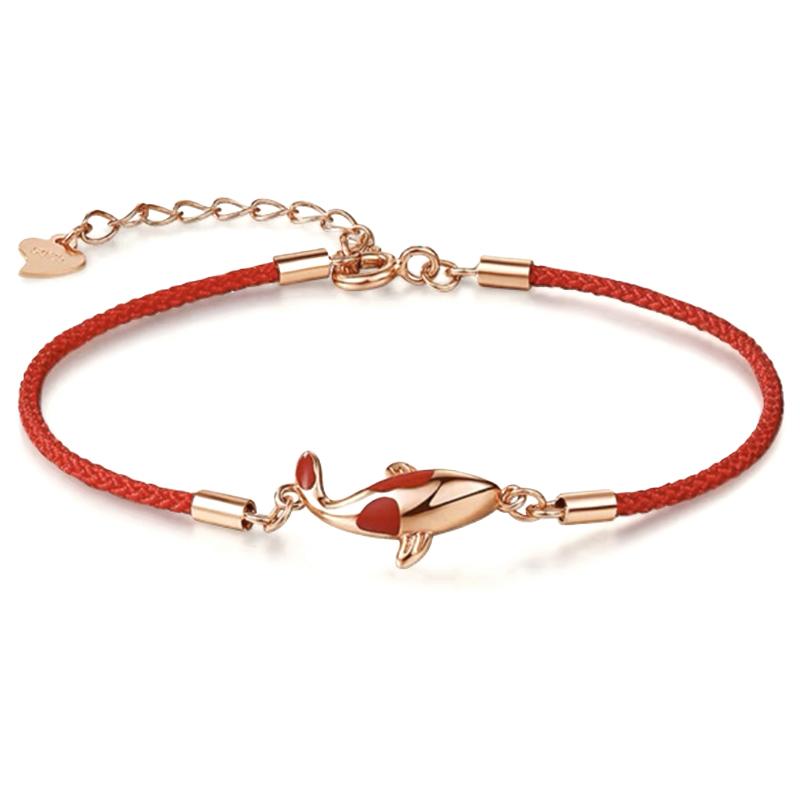Koi Pattern Braided Red String Bracelet Good Luck Wristband Couple Valentine Gift