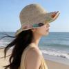 Beach Hat Hollow Design Large Eaves UV Blocking Colorful Flower Decoration Sun Protection