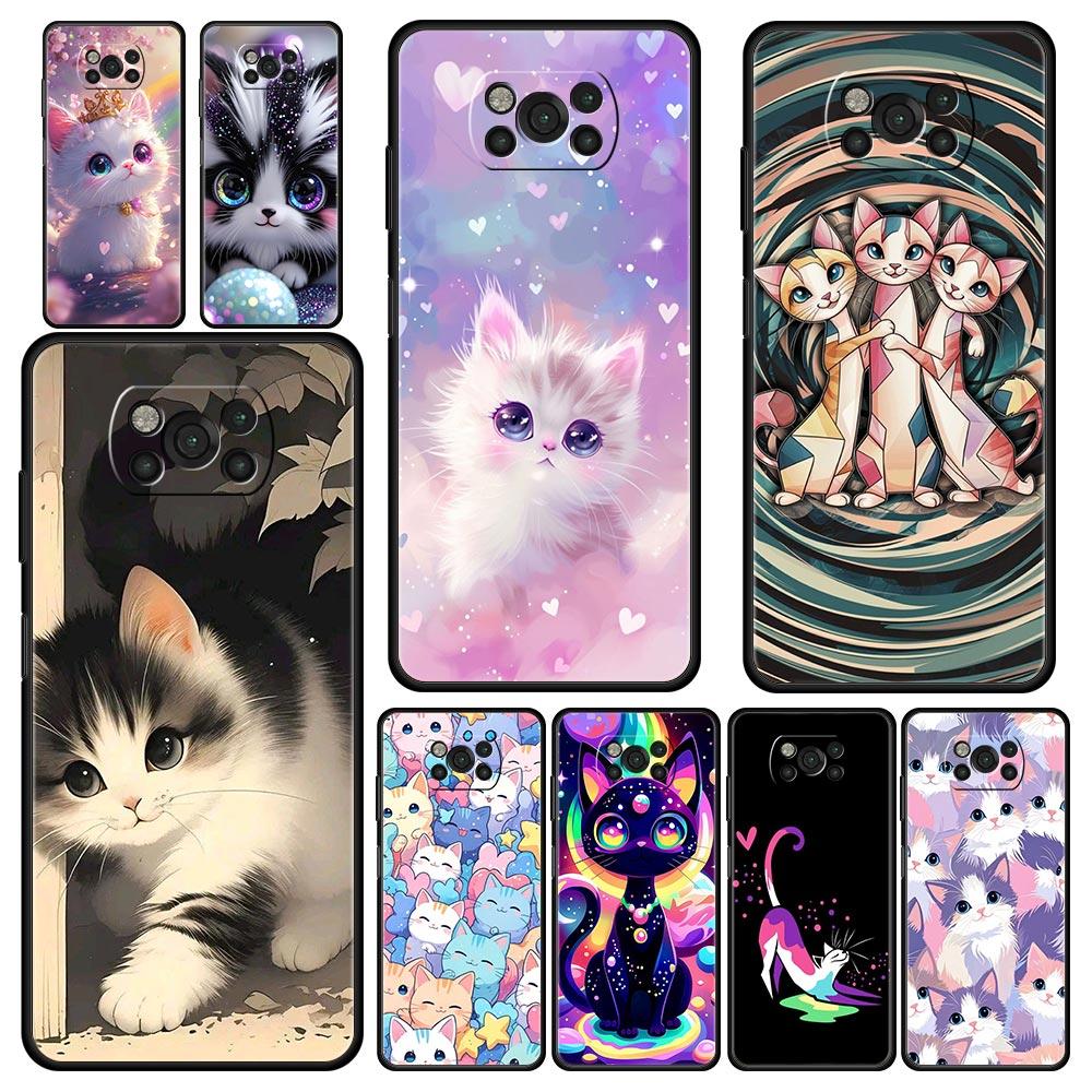 Чехол-накладка с ярким дизайном кошки для Xiaomi Poco F7 Ultra F6 F5 F4 F3 X6 X5 X4 X3 NFC C51 C55 M4 GT 5G Мягкий ТПУ Корпус Capas