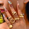 Gold Color Smooth Geometric Open Rings Set For Women Exaggerated Metal Irregular Thick Chunky Ring Jewelry Gift