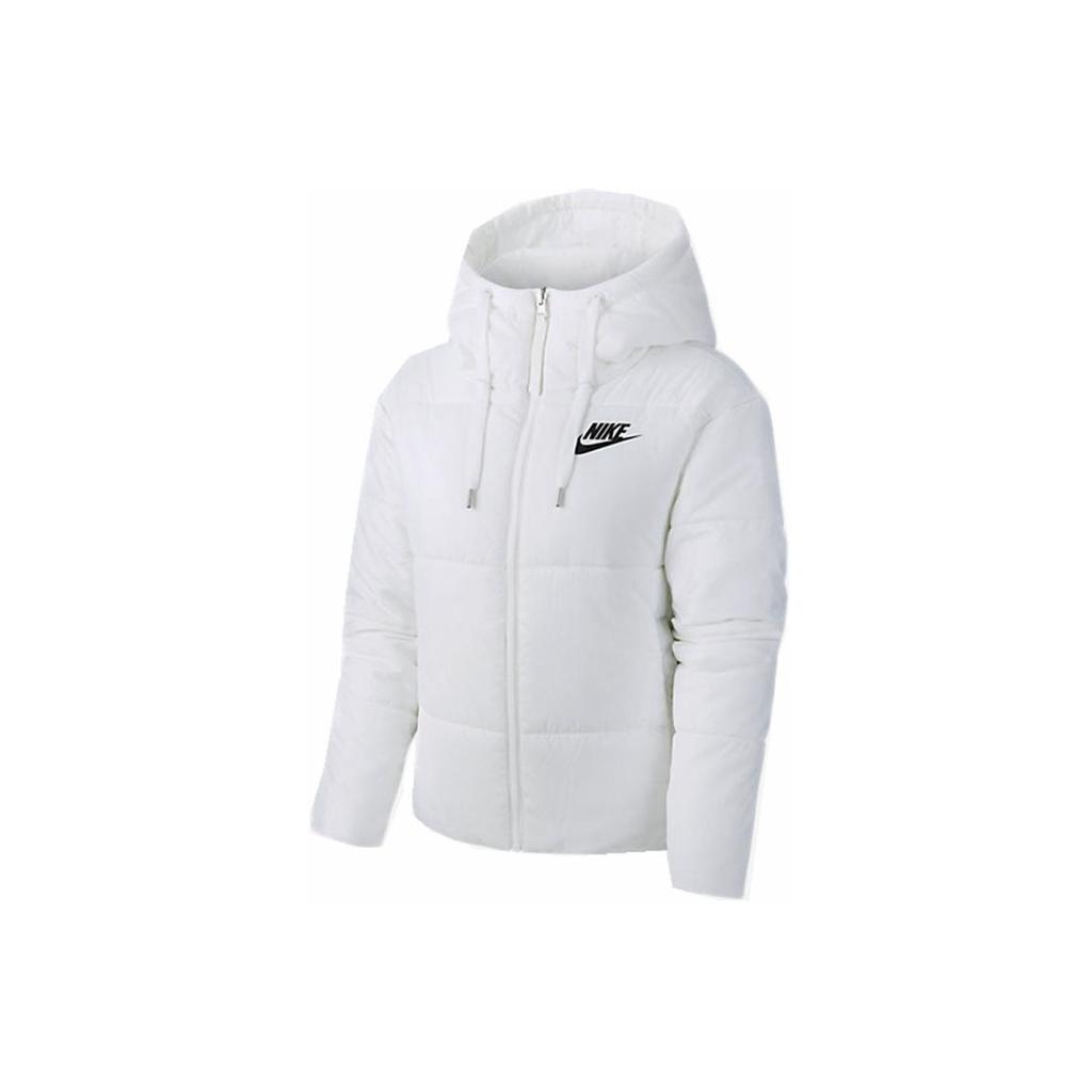 Nike Letter Logo Printed Hooded Drawstring Cotton Jacket Women Jacket White CD9044-100