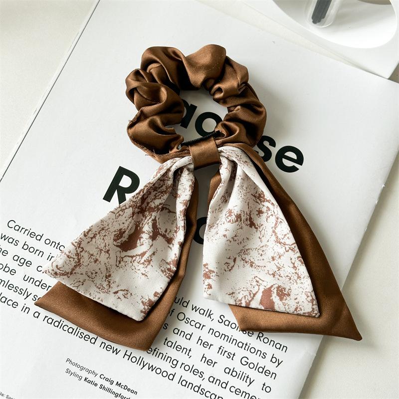 Новая китайская мода Черно-белый цветочный принт Бант Лента Резинки Веревки Кольца для волос Женские Скранчи Резинки для хвостика Эластичные Повязки для волос