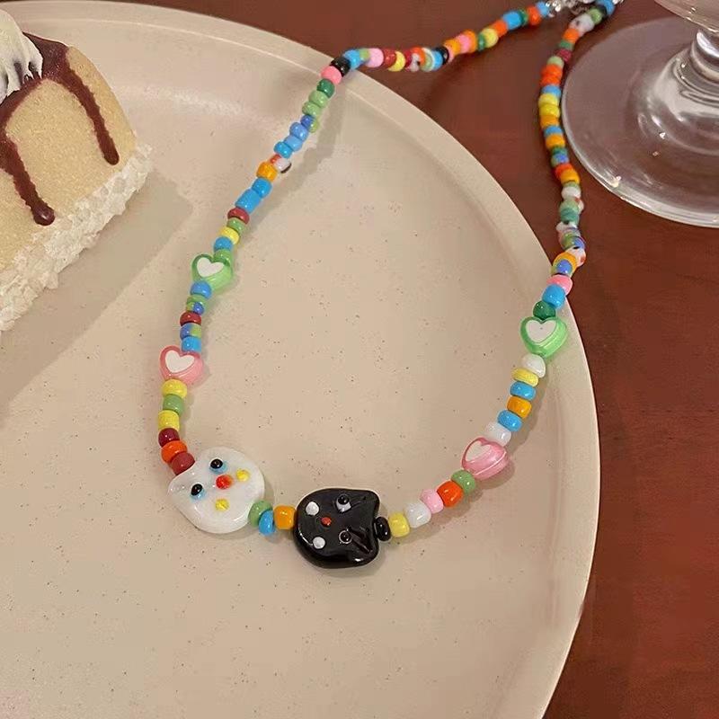 Color Acrylic Dopamine Cat Necklace Beaded Personality Design Clavicle Chain New Trendy Accessories