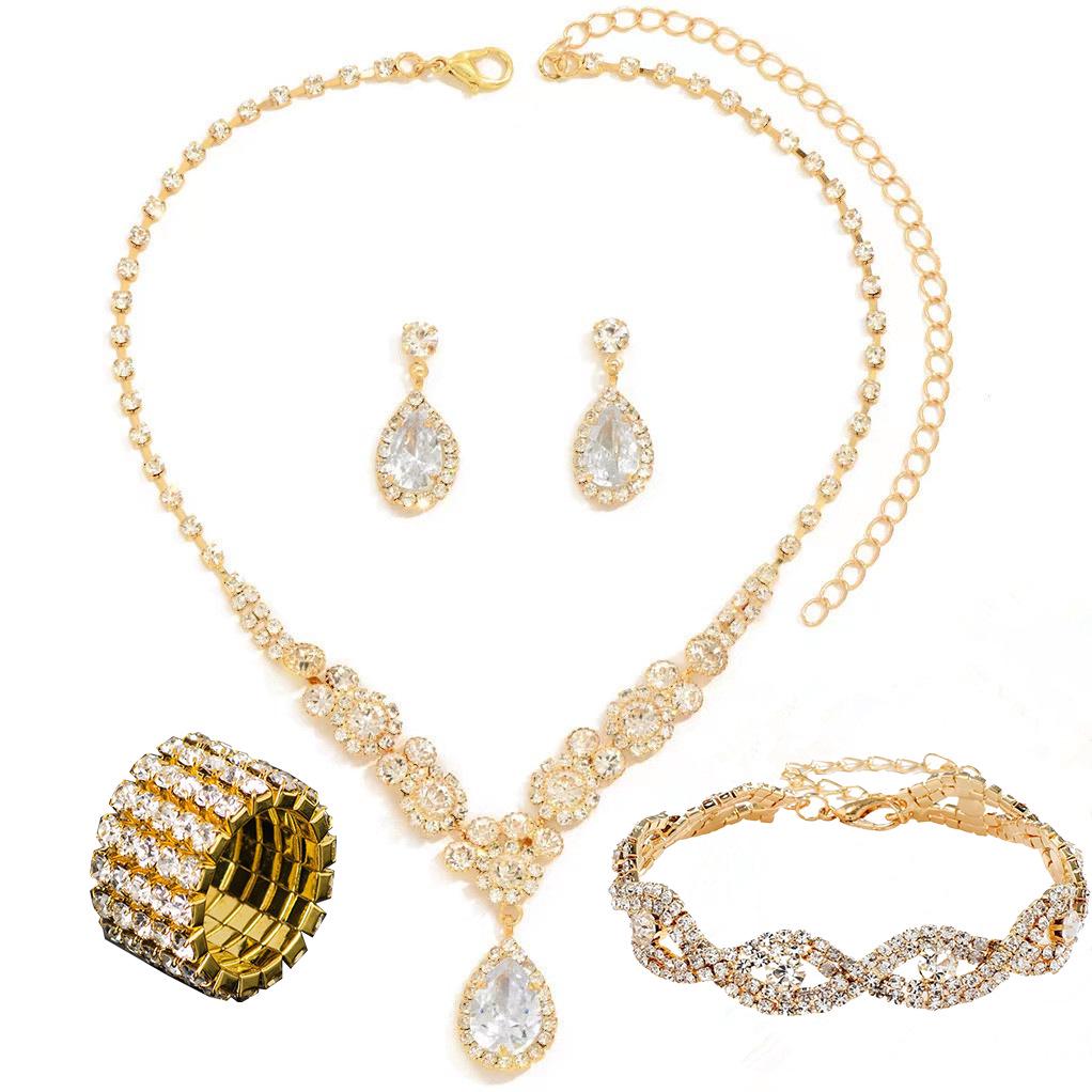Элегантный европейский и американский набор колье и серег с цирконами для свадеб и вечерних платьев