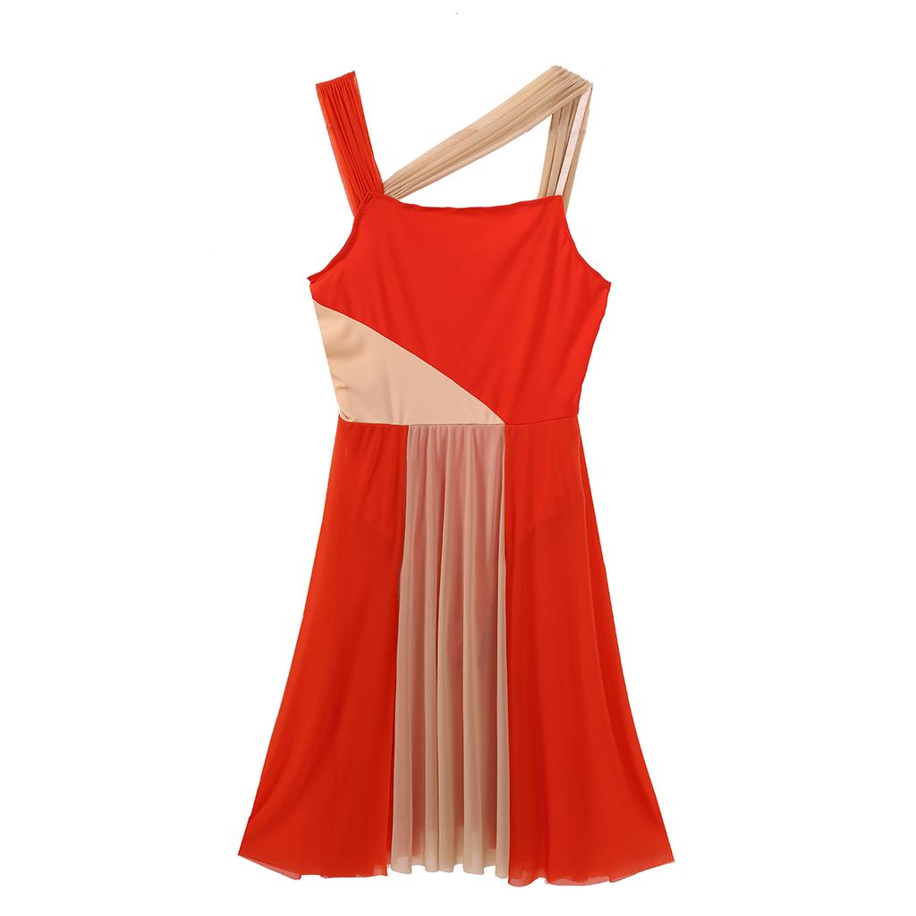 Women's Girls Ballet Lyrical Dance Asymmetrical Mesh Dress Ballerina Leotard Modern Contemporary Dance