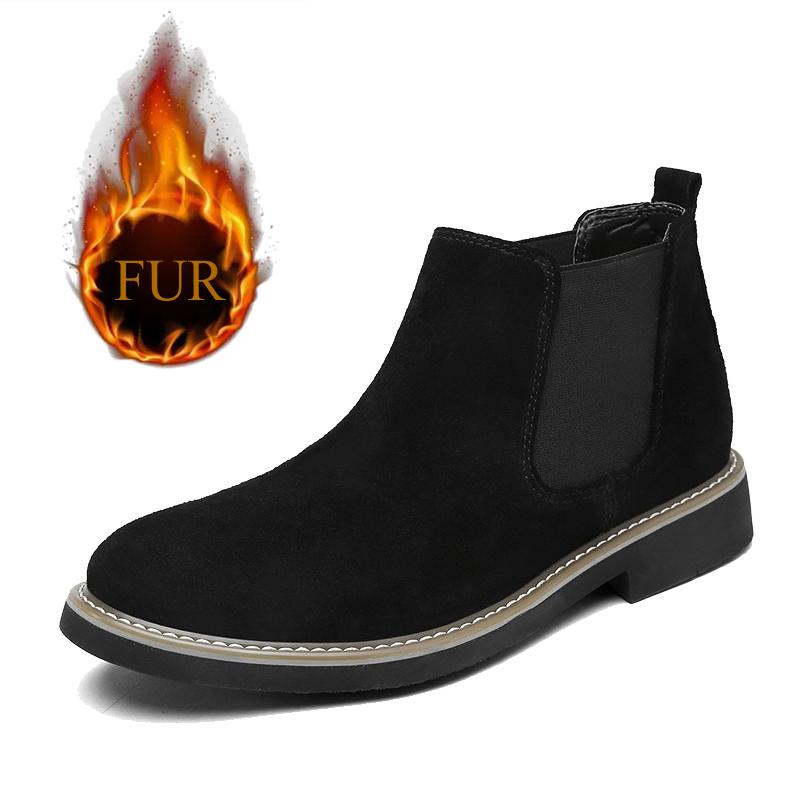 Модные зимние плюшевые меховые мужские ботинки «Челси» из коровьей кожи, высокие ботинки для спорта на открытом воздухе, классические простые ковбойские сапоги в стиле вестерн