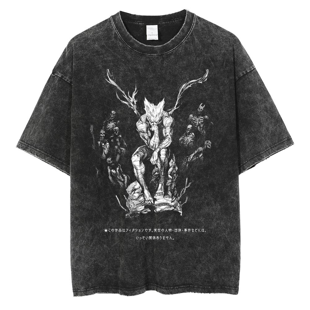 Аниме ONE PUNCH-MAN Сайтама Футболка с принтом Мужская Женская Футболки из стираного хлопка Футболка оверсайз Харадзюку Мужская Манга Винтажная футболка