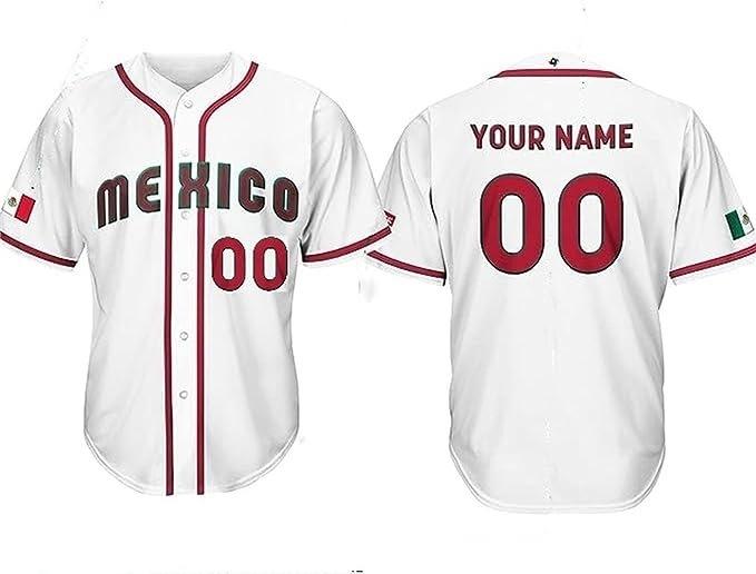 Mexico baseball team element print summer v-neck button-down baseball jersey