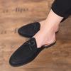 New Men Bowknot Black Pu Leather Half Slippers Shoes Male Casual Mules Moccasins Breathable Loafers Zapatos Hombre