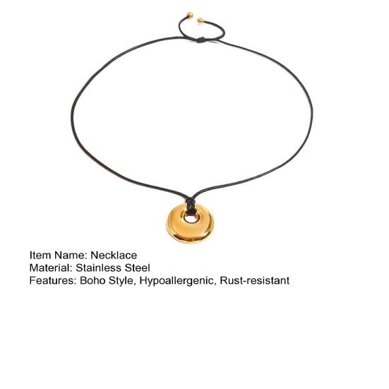 Богемное ожерелье из нержавеющей стали, кулон-кольцо, гипоаллергенное ожерелье, регулируемое ожерелье на черном шнурке, ювелирный подарок для него и для нее