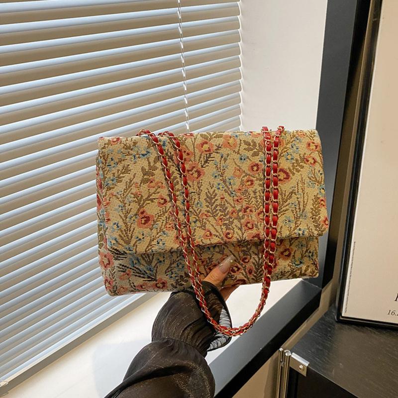 Сумка-конверт Летняя с цветочным принтом Тип крышки Модная Повседневная Наплечная сумка Национальный стиль Сумка-клатч на цепочке для женщин