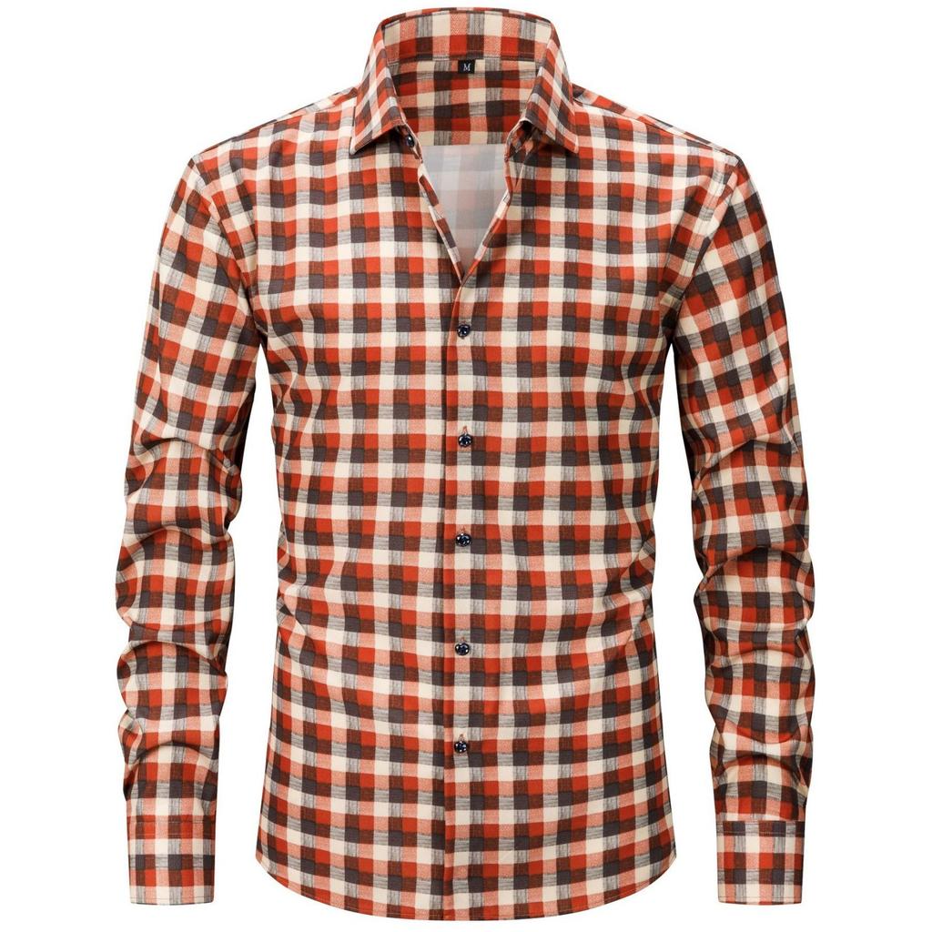 Мужская эластичная клетчатая полосатая рубашка с длинным рукавом большого размера, мужская рубашка на пуговицах светлого цвета с квадратным воротником и цифровой печатью