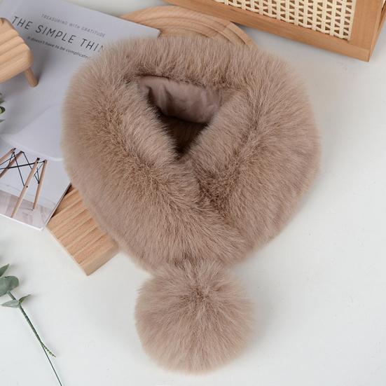 Imitation Fur Winter Scarf with Faux Fur Balls Solid Color Thickened Warm Neck Shawl