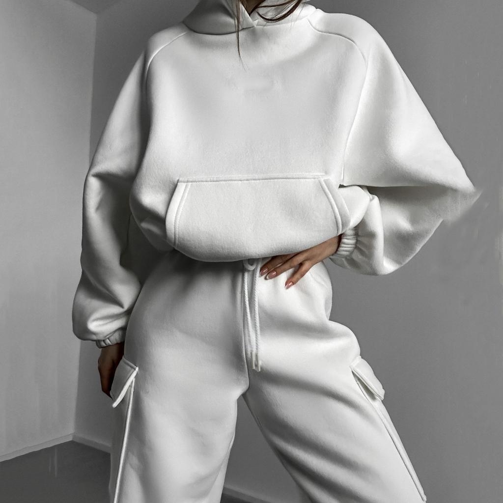 Женские однотонные толстовки с длинным рукавом и круглым вырезом, свитер, костюм на осень-зиму, свободный топ, широкие брюки