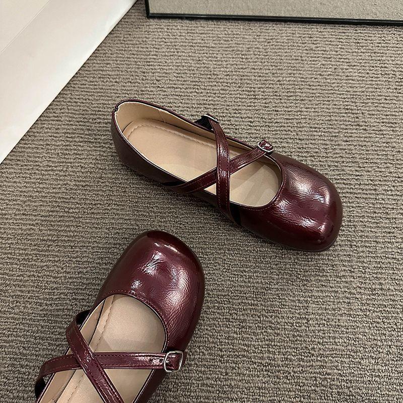 Crossed Silver Single Shoes Women's Flat-soled Soft-soled Light-mouth Round Head Mary Jane Gentle Wind Evening Shoes Fairy Beanie Shoes