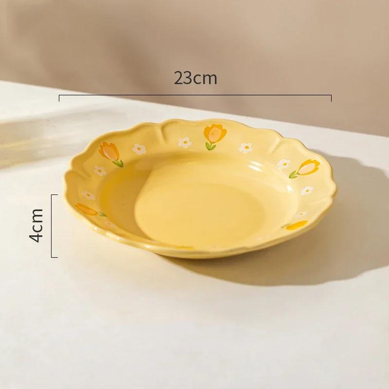 Ретро Цветочная Керамическая Тарелка Модная Креативная Вкусная Суповая Чаша Домашняя Послеобеденная Чашка Десерт Фруктовые Тарелки Изысканная Рыбная Тарелка