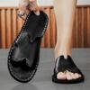 Men Slippers Handmade Simple Flats Sandals Outdoor Summer Brown Black Slide Slippers Open Toe Beach Shoes Plus Size