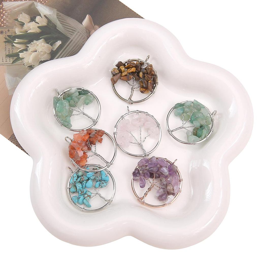 30mm Natural Gemstone Stone Beads Charms Tree Pendant DIY Jewelry Making Necklace Accessories