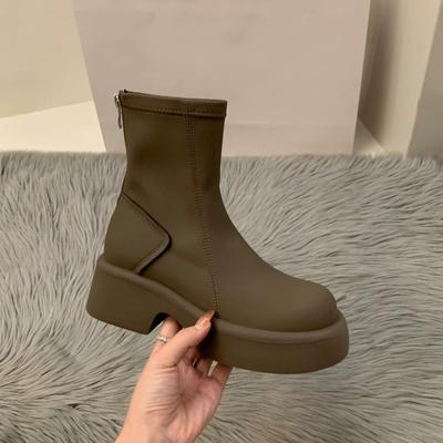 Зимние короткие плюшевые женские ботильоны, модные женские хлопковые короткие ботильоны с круглым носком, элегантная женская обувь на квадратном высоком каблуке