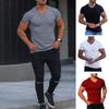 Men V-Neck Short Sleeve T-Shirt Fitness Slim Fit Sports Stripes Solid Color