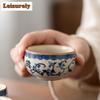 70ml Chinese Blue and White Ceramic Teacup Beige Ru Kiln Porcelain Meditation Cup Small Tasting Master Cup Enamel Color Tea Bowl