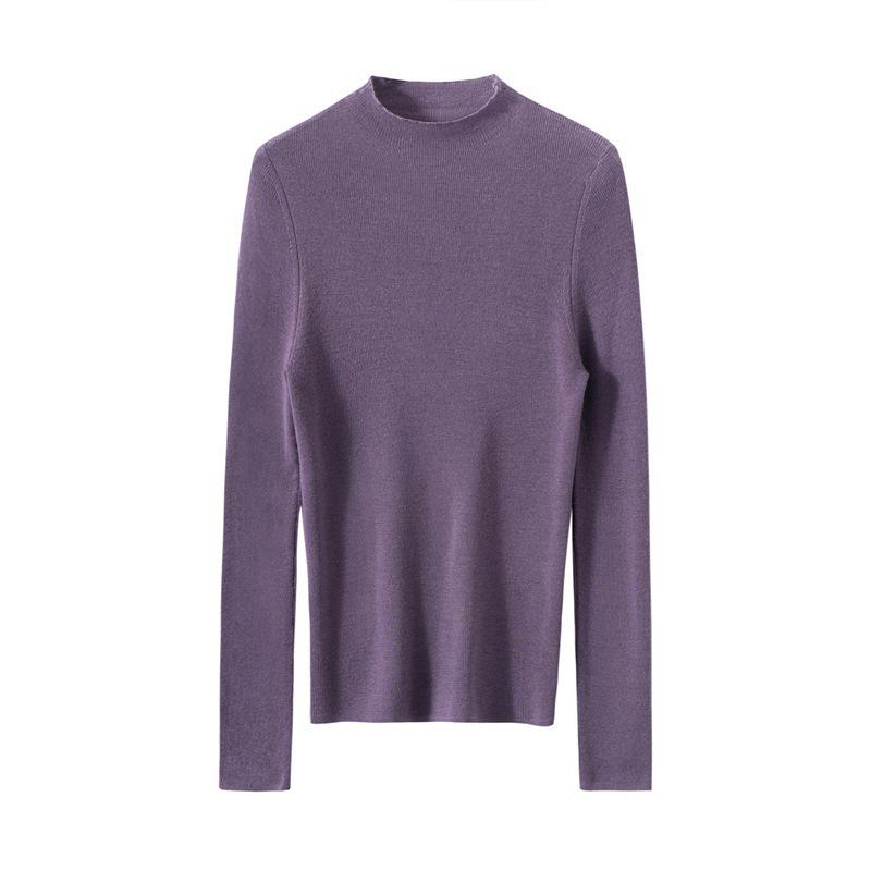 Women's Slim Fit Pure Wool Knit Pullover - Soft, Skin-Friendly, Long Sleeve Base Layer for Autumn/Winter