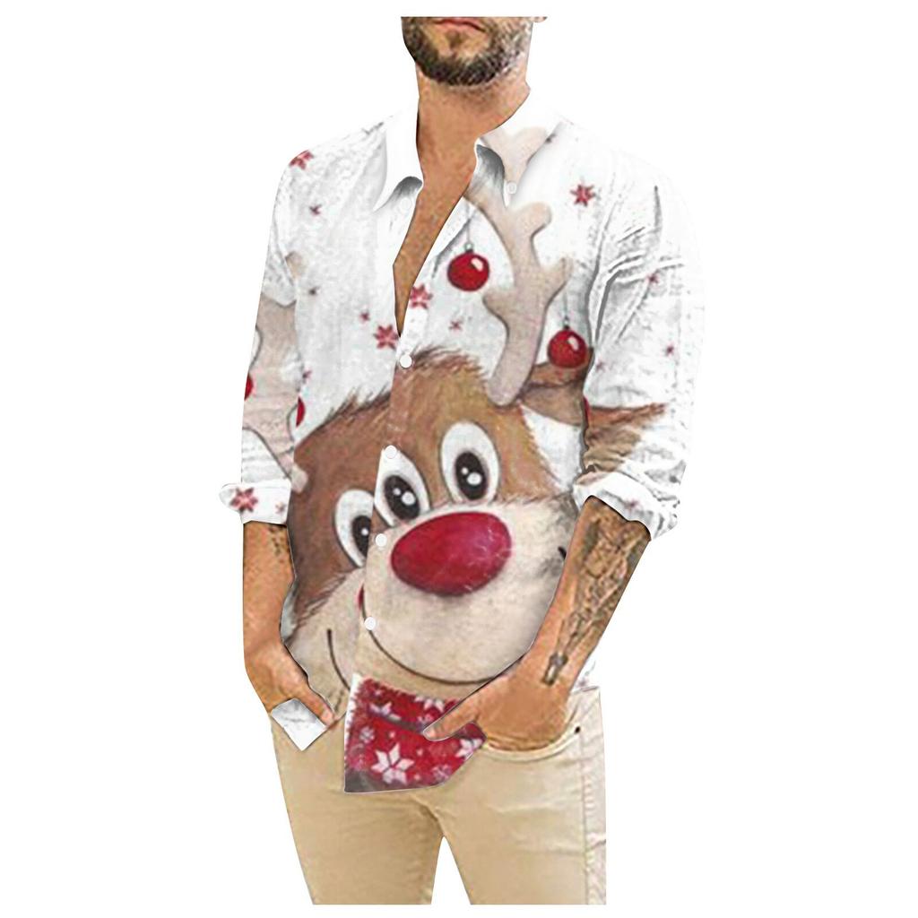 Мужские рождественские рубашки с длинным рукавом и цветочным принтом, топы на пуговицах, забавная милая классическая рубашка с рисунком
