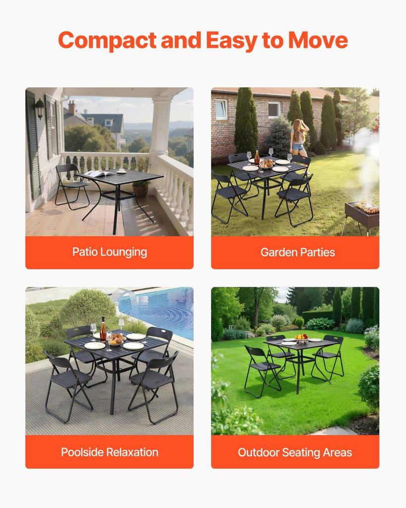Outdoor Patio Dining Table, 94cm Square Metal Steel Slat Backyard Bistro Tables, with 38mm Umbrella Hole, Outside All-Weather Large Furniture for Lawn
