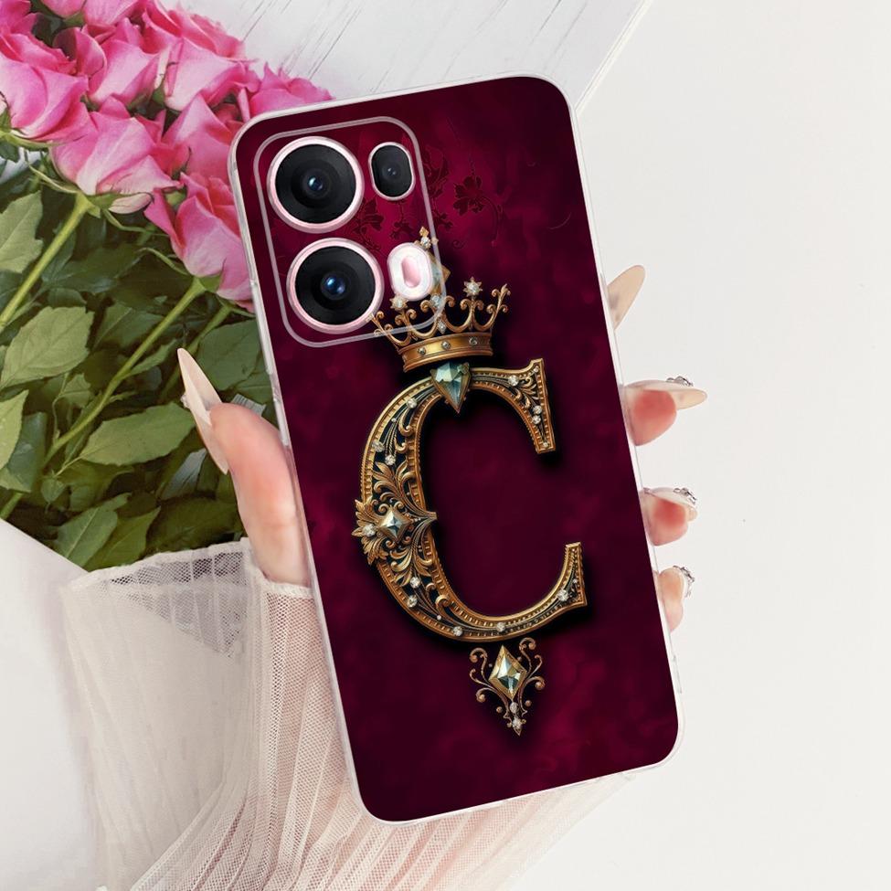 Прозрачная Для Oppo Reno 13Pro CPH2697 PKK110 Чехол Для Oppo Reno 13 Pro Чехол Роскошная Корона Буквы A-Z 2D Плоский Узор
