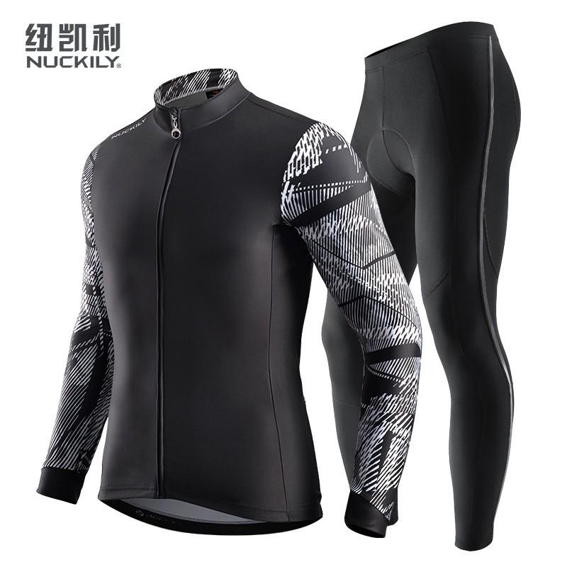 NUCKILY Mens Fleece Cycling Set Winter Warm MTB Road Bike Riding Outfit