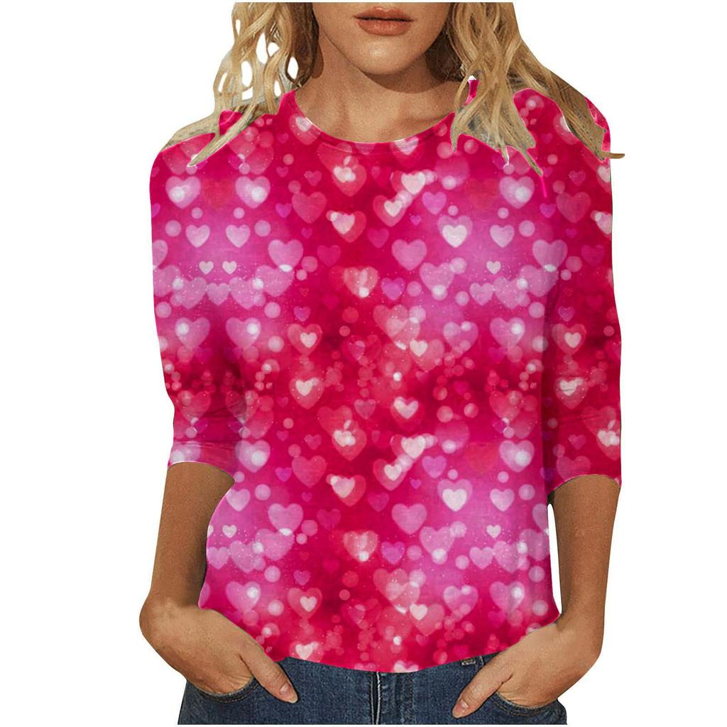 Круглый вырез 3D Love Printed Top Модные повседневные длинные рукава женские футболки