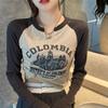 Футболка с длинными рукавами для женщин, весна и осень, новый дизайн внутренней многослойной рубашки, короткий топ в стиле ретро в американском стиле