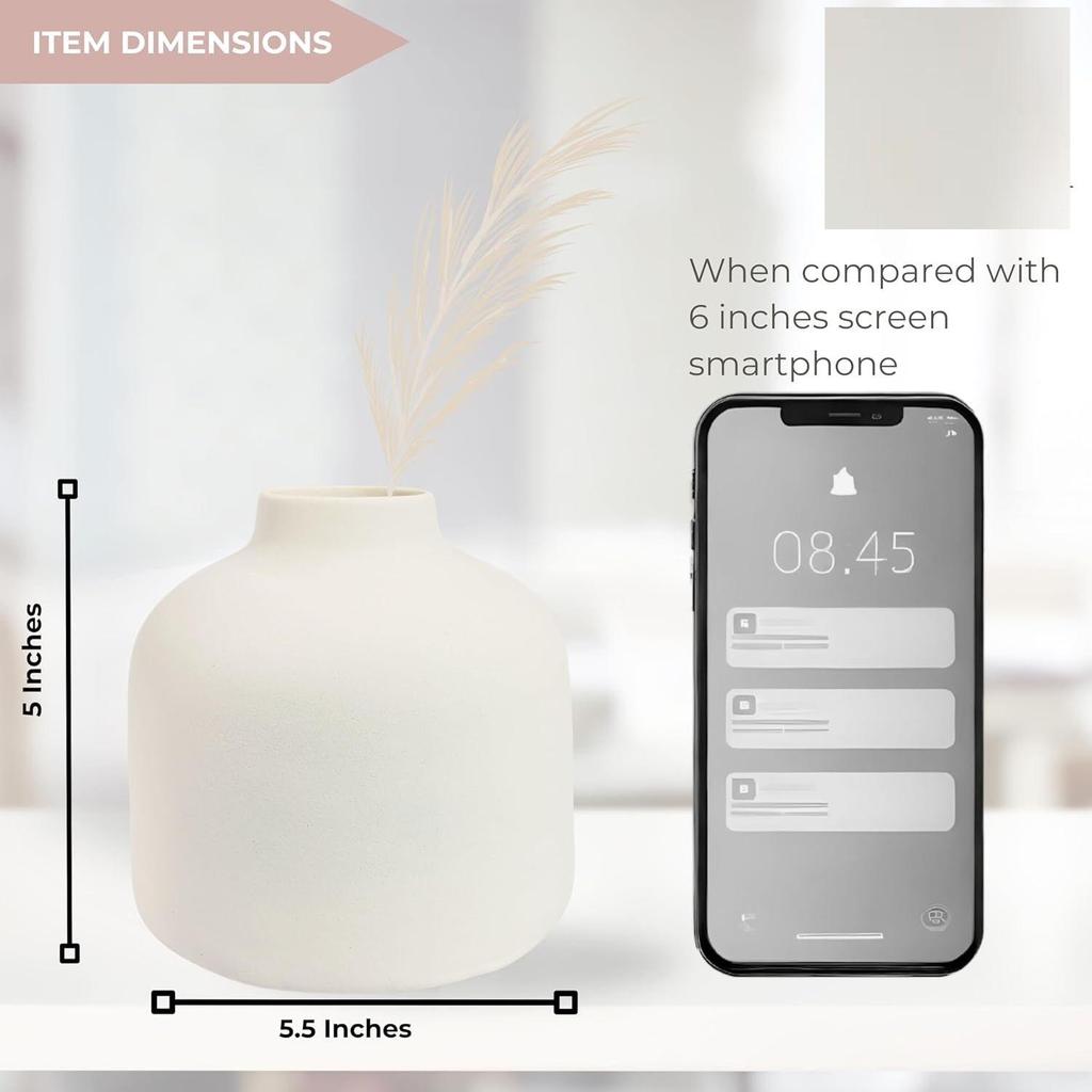 Последняя керамическая «Белая круглая цилиндрическая ваза» 5 дюймов — набор из 1 шт. | Декоративная круглая ваза для сухоцветов и пампасной травы Вазы для домашнего декора,