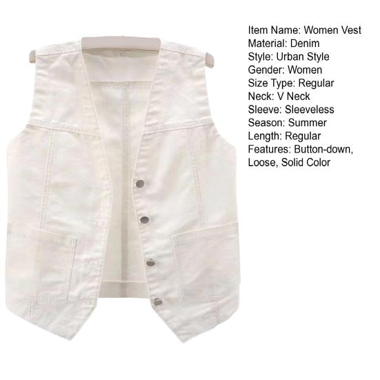 Женский джинсовый жилет с карманами, без рукавов, на пуговицах, свободный однотонный кардиган с V-образным вырезом, жилет в городском стиле для путешествий на свежем воздухе