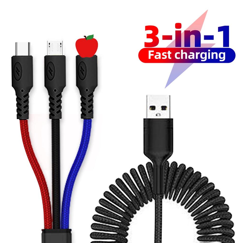 FONKEN Пружинный USB-кабель 3 в 1, кабель типа C 3A, кабель для зарядки Micro USB IOS 2,4A для Huawei Xiaomi Samsung