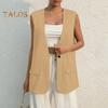 Women Vest Sleeveless Single Button Western Style Slim Fit Cardigan Suit Coat Pure Color Deep V Neck Formal Business Style Lady Waistcoat