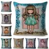 Cute Cartoon Girl  Pillowcase Decor Lovely Little Child Cushion Cover for Sofa Home Fairy Tale World Pillow Case Children Gift