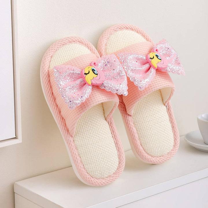 Spring and Autumn New Children's Cartoon Panda Linen Slippers Middle and Older Children's Indoor Home Non-slip and Not Cold Foot Parent-Child Slippers