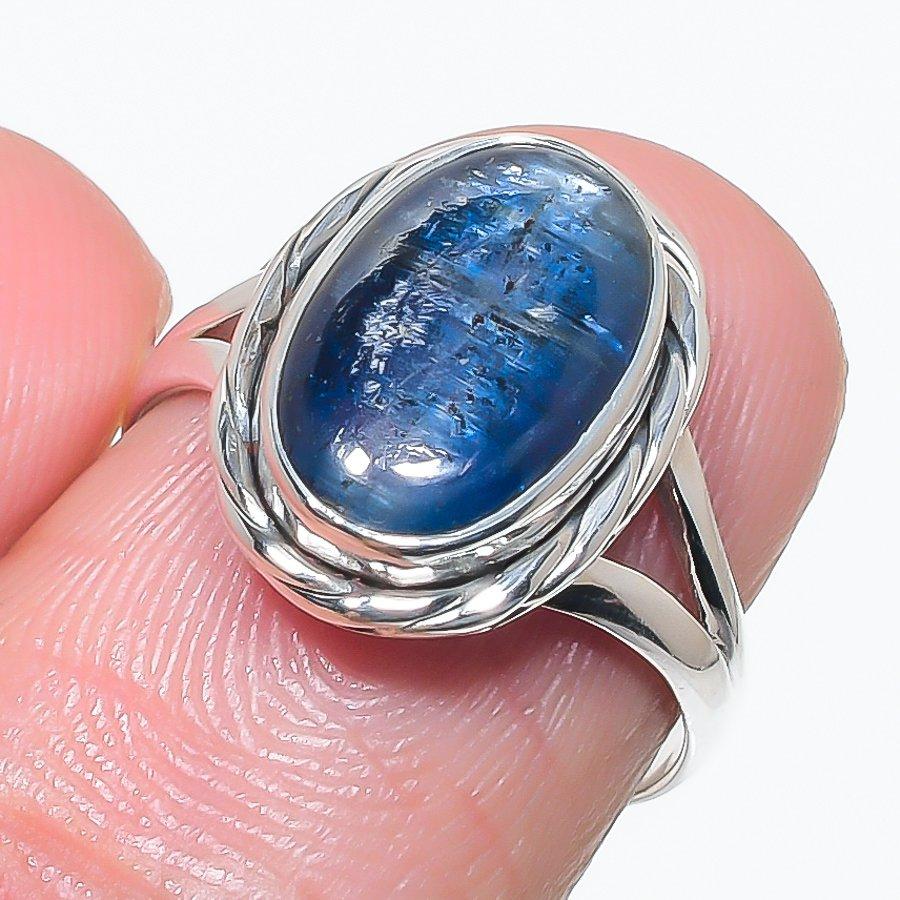 Натуральный голубой кианит драгоценный камень ручной работы 925 стерлинговое серебро ювелирное кольцо р.6.5 N3W91