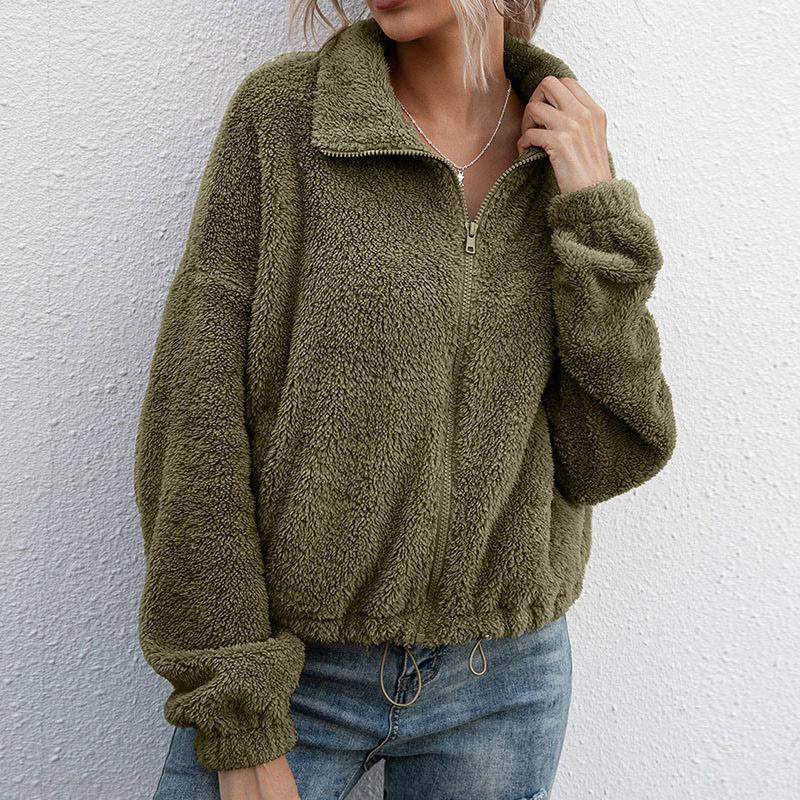 Повседневная молния из овечьей шерсти короткие пальто женские однотонные с длинными рукавами и лацканами мягкая плюшевая куртка осень-зима на молнии верхняя одежда