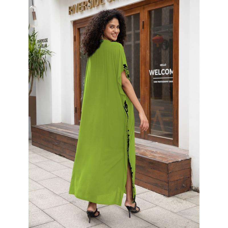 Женская мода лето весна цветочный узор принт рукава 1/2 V-образный вырез свободная талия повседневные платья