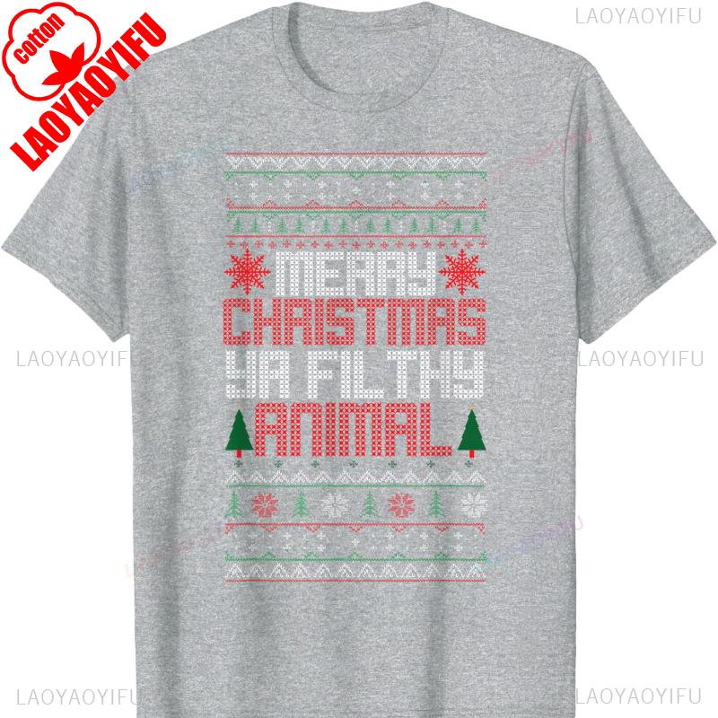Christmas Merry Xmas Ya Filthy Animal Meme Lol Ugly Camiseta Negro Crew Neck Short Sleeve Cotton Top All Seasons Casual Fashion